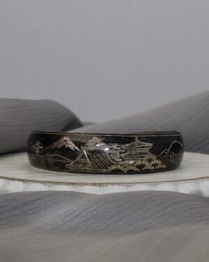 Vintage Japanese Sterling Silver Etched Cuff Bracelet 7.6G / 6in N1488
